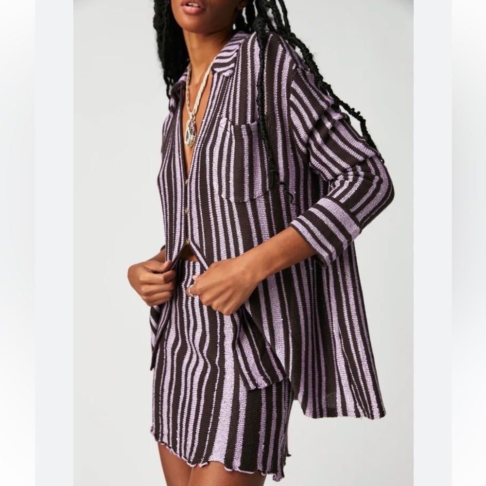 NWOT free people beach bash striped sweater set sz xs